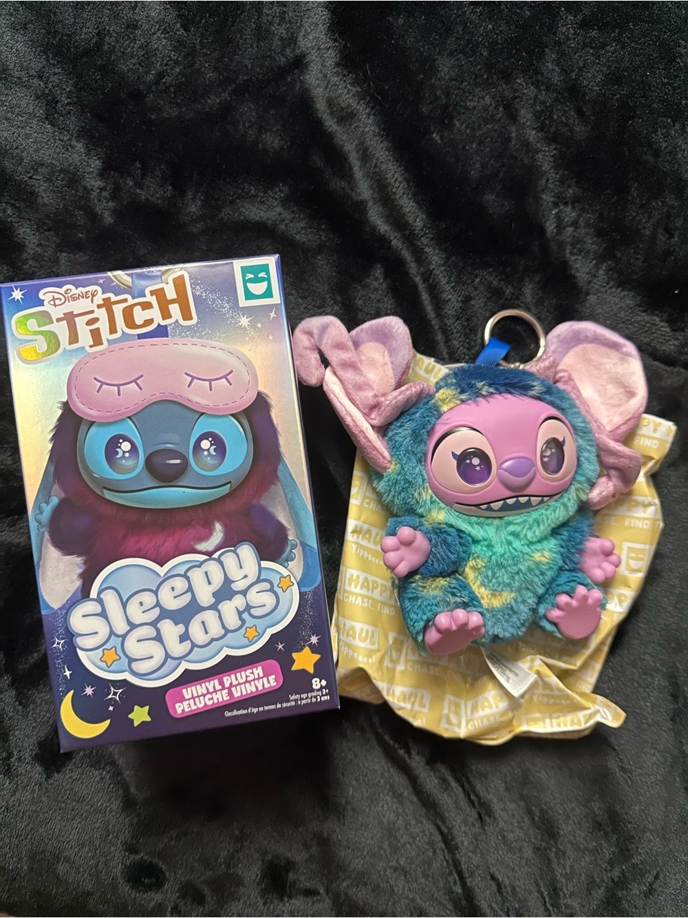 Disney Stitch Sleepy Stars Angel Plush Keychain - Pink, Teal & Purple